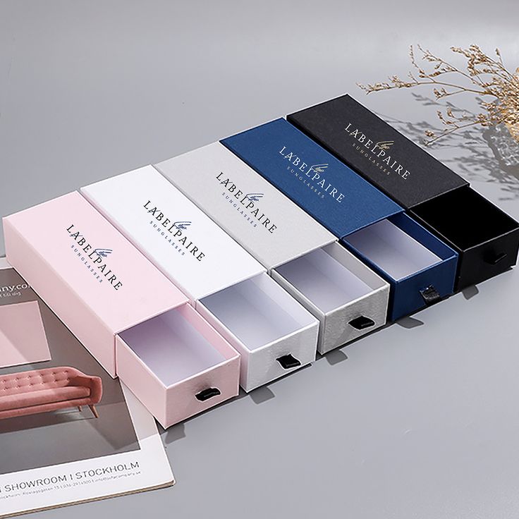 papierboxen mit individuellem logo, personalisierte sonnenbrille, parfüm, kosmetik, schublade,